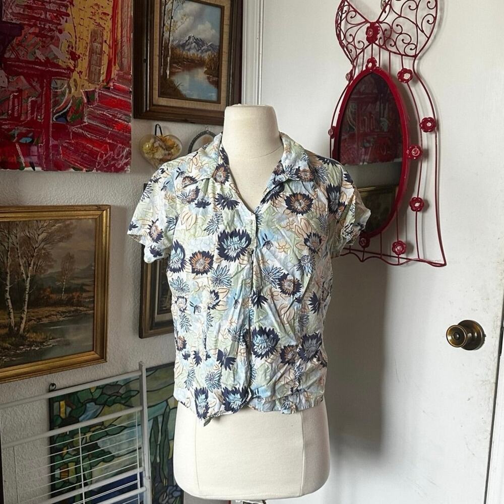westbound floral green button up shirt